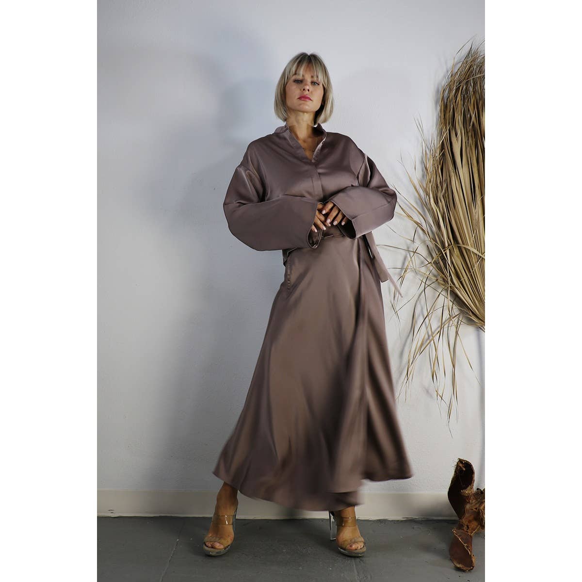 SATIN CROP TOP WITH WRAP SKIRT SET