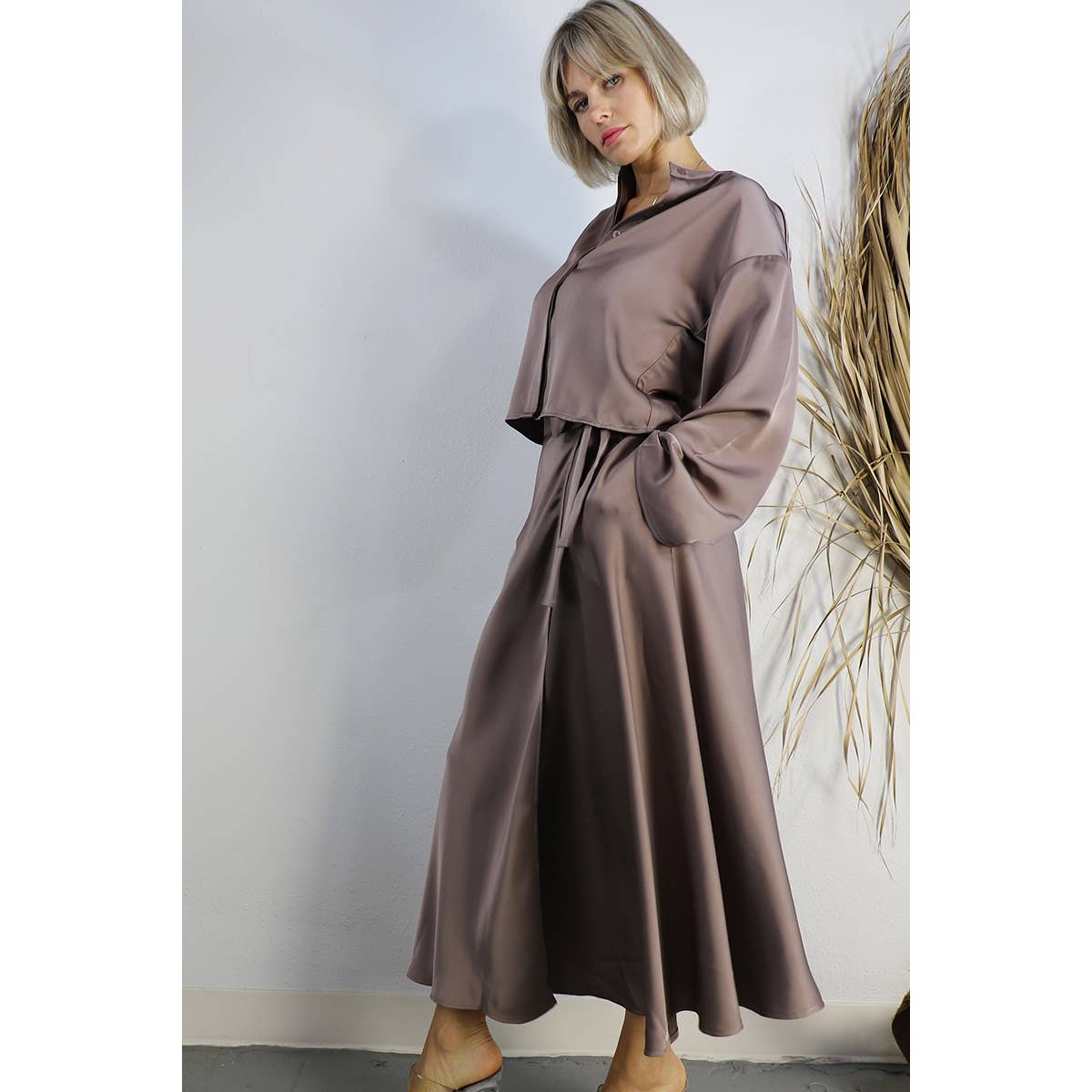 SATIN CROP TOP WITH WRAP SKIRT SET