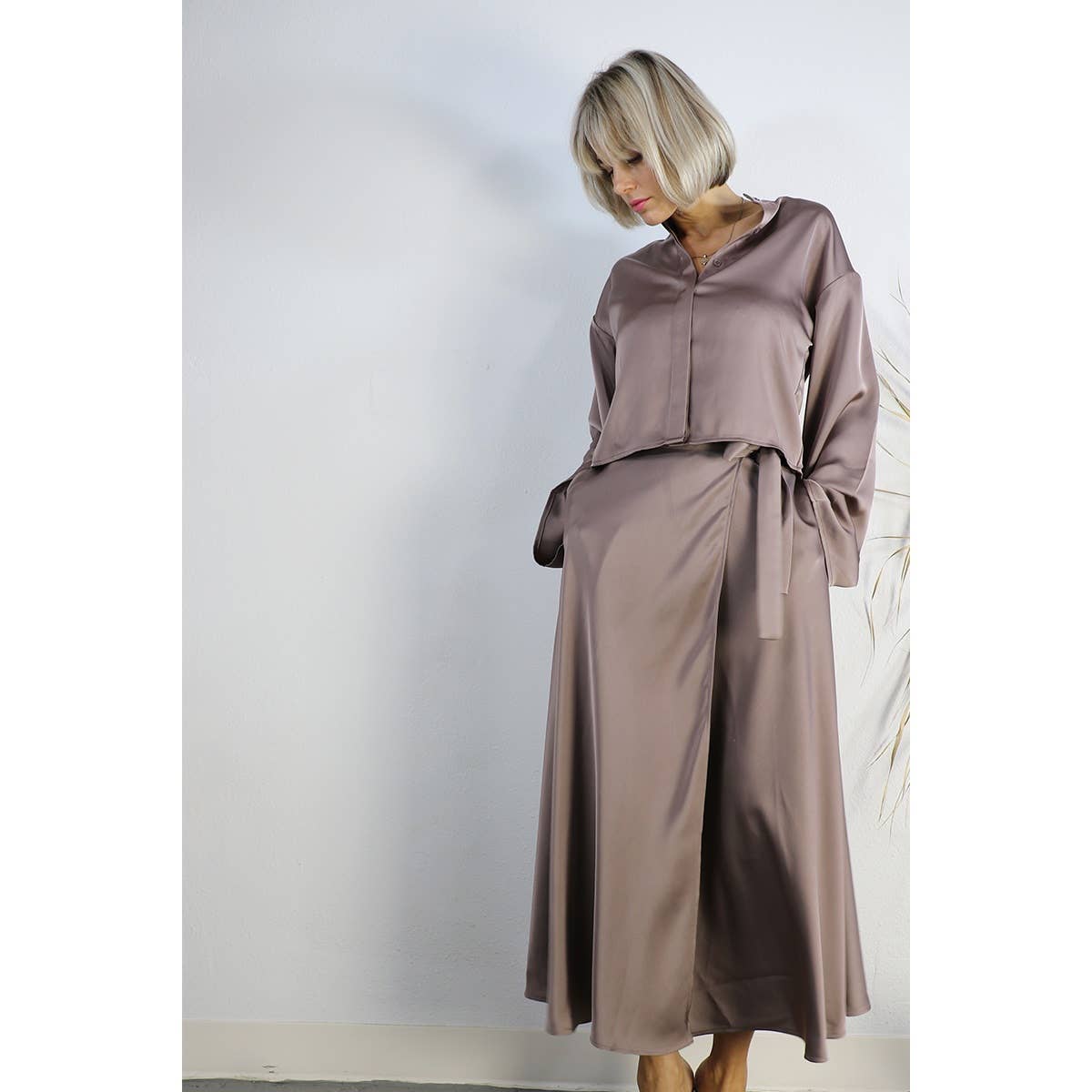 SATIN CROP TOP WITH WRAP SKIRT SET