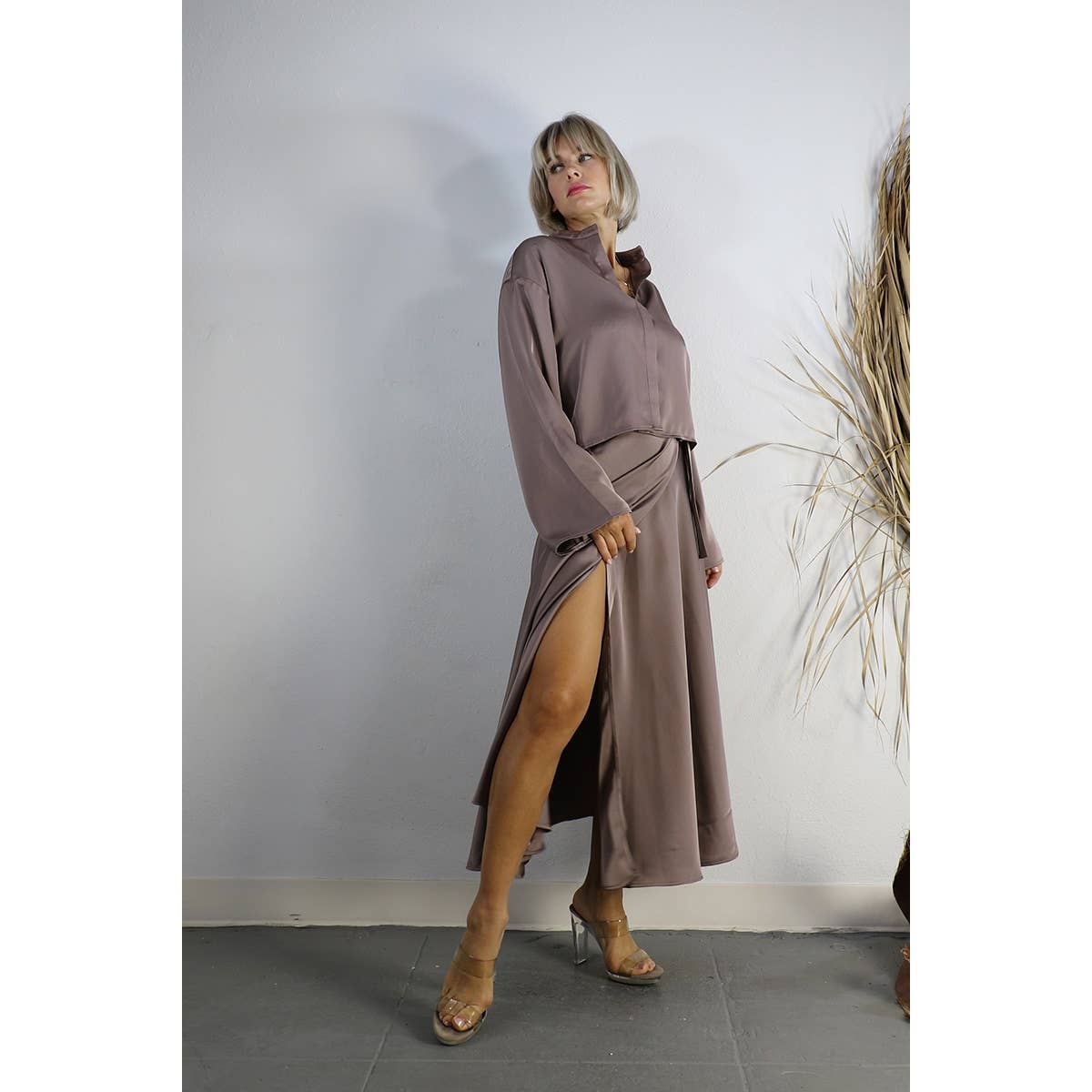 SATIN CROP TOP WITH WRAP SKIRT SET