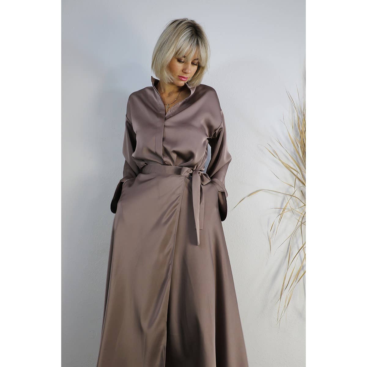 SATIN CROP TOP WITH WRAP SKIRT SET
