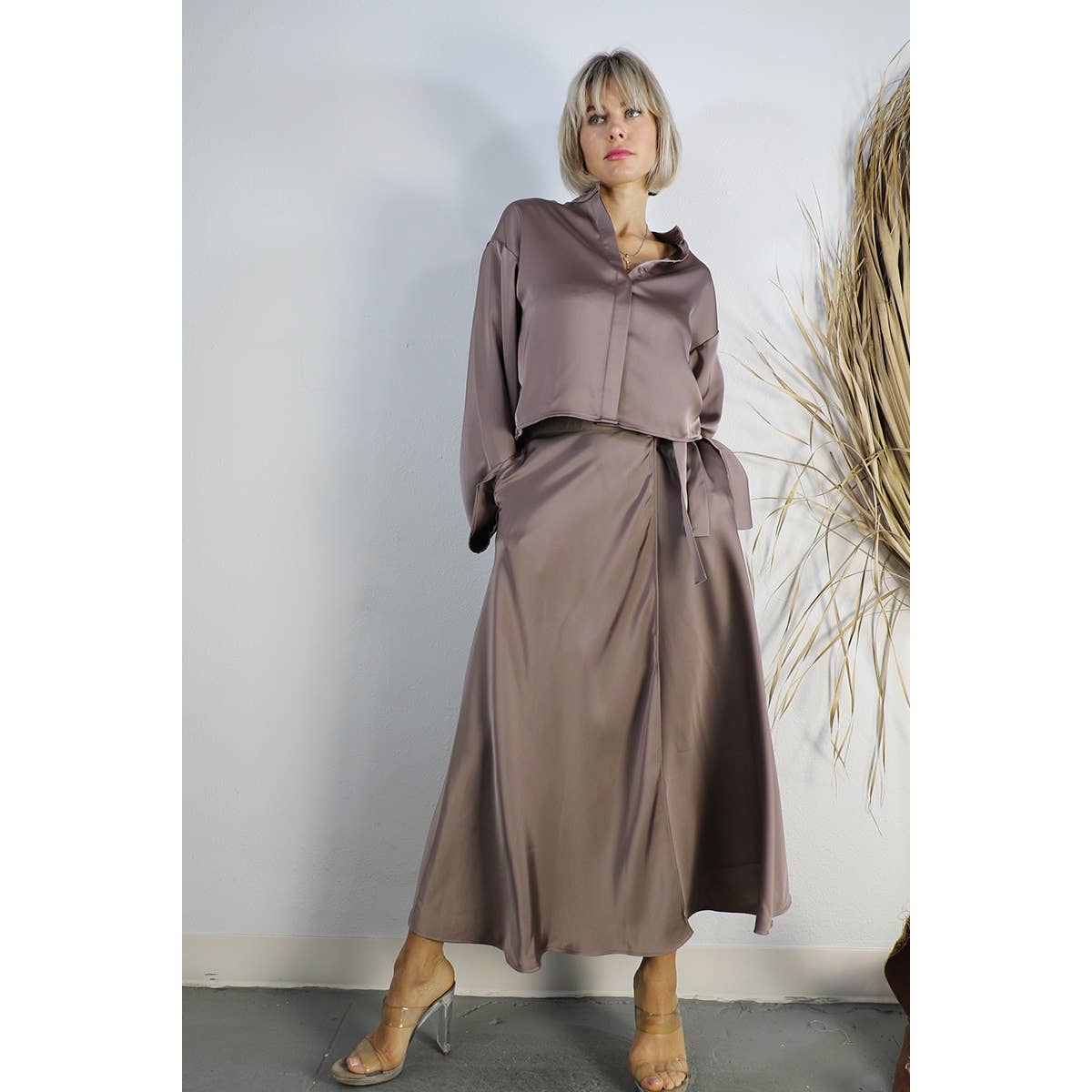 SATIN CROP TOP WITH WRAP SKIRT SET