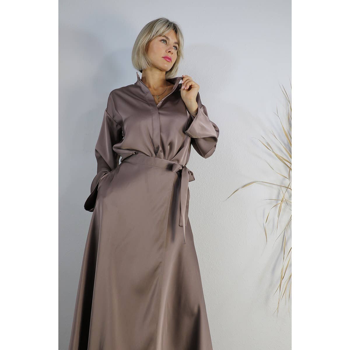 SATIN CROP TOP WITH WRAP SKIRT SET