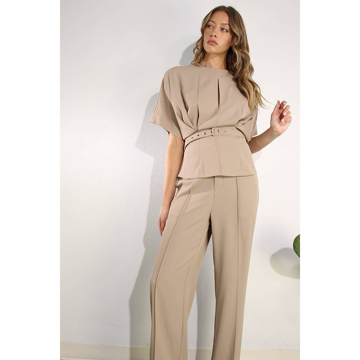 DRAPING TOP AND PANTS SET